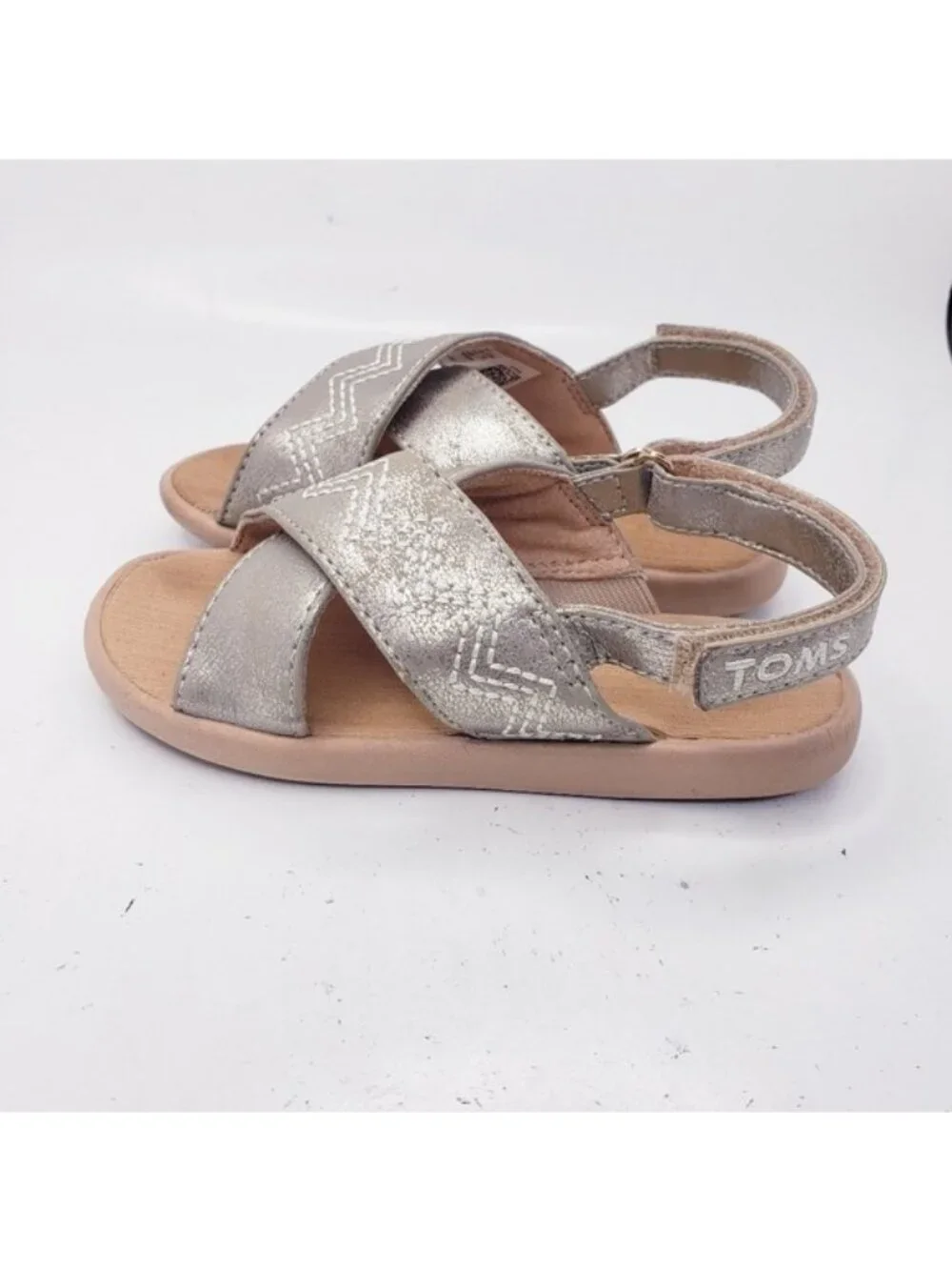 Toms Desert Taupe Shimmer Faux Leather Tiny Viv Sandals Girls Toddler Size 8